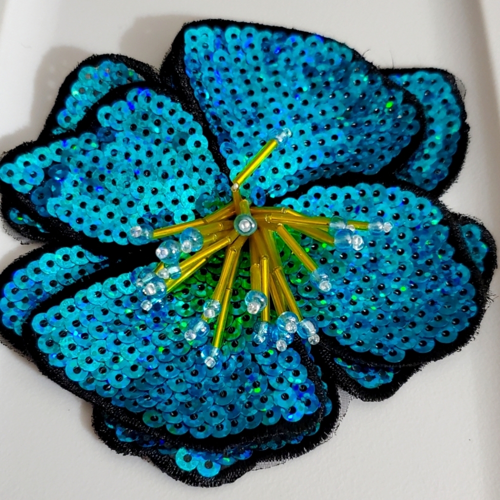 3D hibiscus beaded applique flower sew on iron on patch sequins tropical sewing
